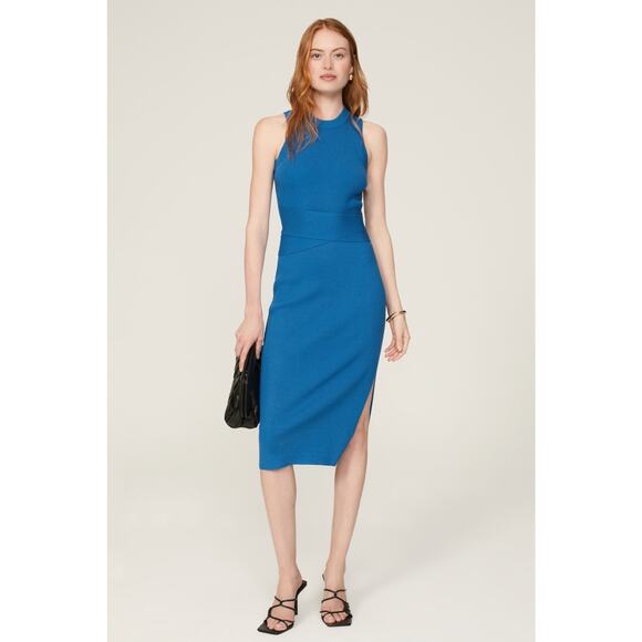 TOCCIN X RTR Blue Sleeveless Crewneck Racer-Front Tie Midi Dress Size Large - Picture 3 of 15